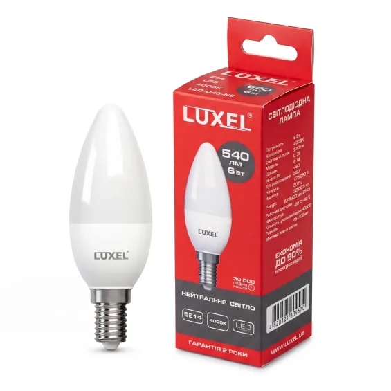 Світлодіодна лампа Luxel C35 6W 220V E14(ECO 045-NE 6W) 
