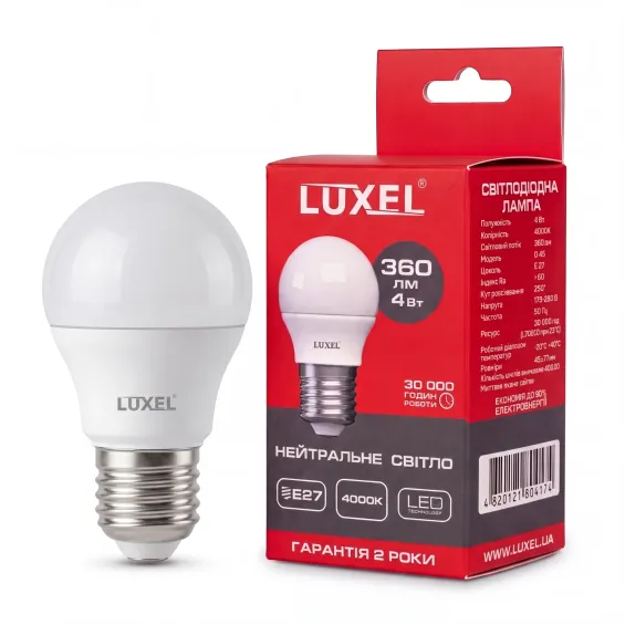 Світлодіодна лампа Luxel G45 4W 220V E27 (ECO 053-NE 4W) 