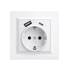 Розетка с заземлением +USB +Type C Luxel JAZZ (9031) белый