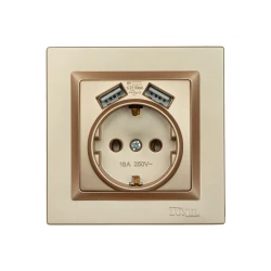 Розетка с заземлением и двумя usb портами 2,1A Luxel JAZZ (9630) Бронзовая