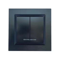 Выключатель двойной с подсветкой Luxel JAZZ (9106) Черный
