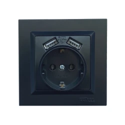Розетка с заземлением и двумя usb портами 2,1A Luxel JAZZ (9130) Черная