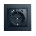 Розетка із заземленням +USB +Type C Luxel JAZZ (9131) Чорна