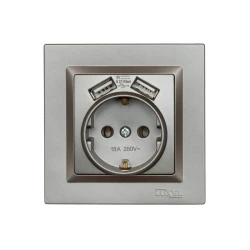 Розетка с заземлением и двумя usb портами 2,1A Luxel JAZZ (9730) Графитовая