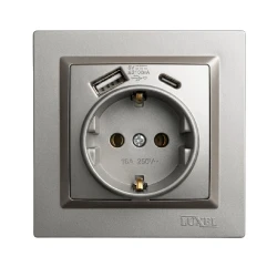 Розетка с заземлением +USB +Type C Luxel JAZZ (9731) Графитовая