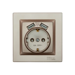 Розетка с заземлением и двумя usb портами 2,1A Luxel JAZZ (9230) Терракотовая