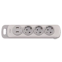Колодка Luxel Nota 3 розетки  с заземлением и выключателем +2 USB (4331)