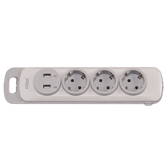 Колодка Luxel Nota 3 розетки  с заземлением и выключателем +2 USB (4331)