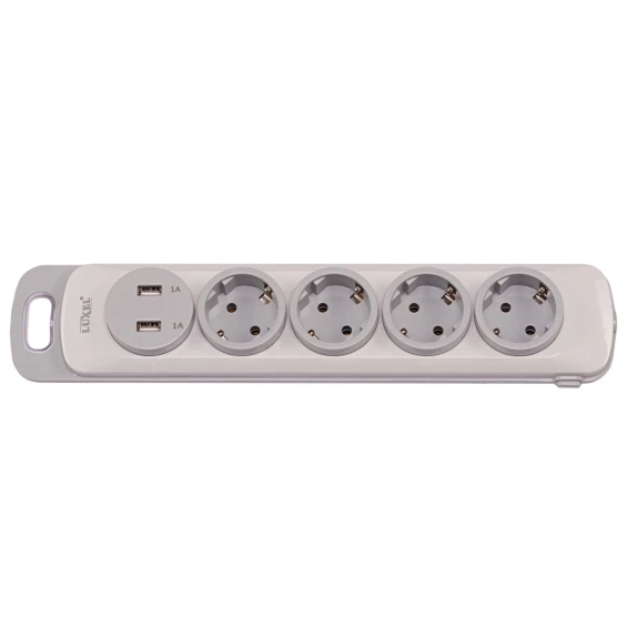 Колодка Luxel Nota 4 розетки  с заземлением и выключателем +2 USB (4351)