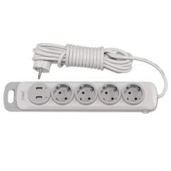 Сетевой удлинитель Luxel Nota 4 розетки 3М с заземлением и выключателем +2 USB гнезда(4353)