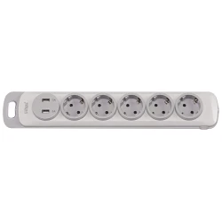 Колодка Luxel Nota 5 розетки  с заземлением и выключателем +2 USB (4371)