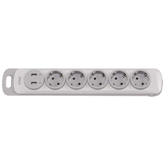 Колодка Luxel Nota 5 розетки  с заземлением и выключателем +2 USB (4371)