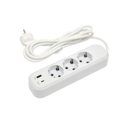 Сетевой удлинитель Luxel 3 розетки 3М с заземлением + USB+Type C (7163)