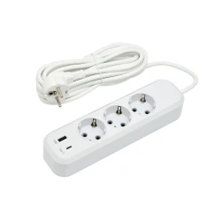 Сетевой удлинитель Luxel 3 розетки 5М с заземлением + USB+Type C (7165)