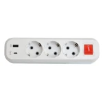 Колодка Luxel 3 розетки с заземлением и выключателем + USB+Type C (7191)