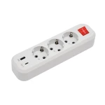 Колодка Luxel 3 розетки с заземлением и выключателем + USB+Type C (7191)
