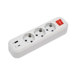 Колодка Luxel 3 розетки с заземлением и выключателем + USB+Type C (7191)