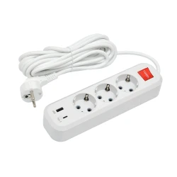 Сетевой удлинитель Luxel 3 розетки 5М с заземлением и выключателем + USB+Type C (7195)