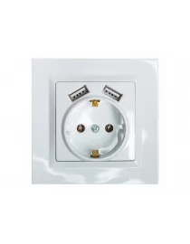 Розетка с заземлением и  двумя usb портами 2,1A Luxel JAZZ (9030) белый