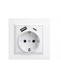 Розетка с заземлением +USB +Type C Luxel JAZZ (9031) белый