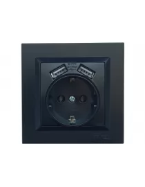 Розетка із заземленням та двома usb портами 2.1A Luxel JAZZ (9130) Чорна