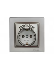 Розетка із заземленням та двома usb портами 2.1A Luxel JAZZ (9730) Графітова