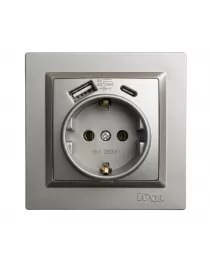 Розетка с заземлением +USB +Type C Luxel JAZZ (9731) Графитовая