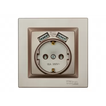 Розетка с заземлением и двумя usb портами 2,1A Luxel JAZZ (9230) Терракотовая