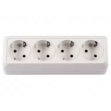 Наружная четверная розетка с заземлением Luxel OPERA (2016) белая