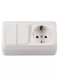 Блок розетка с/з + двойной выключатель Luxel OPERA (2043)