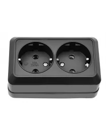 Наружная двойная розетка с заземлением OPERA (2108) черный