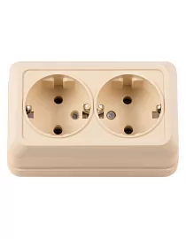 Наружная двойная розетка с заземлением Luxel OPERA (2308) кремовая