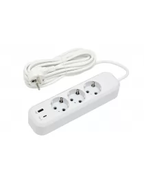 Мережевий подовжувач Luxel 3 розетки 5М із заземленням + USB+Type C (7165)