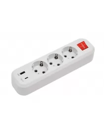 Колодка Luxel 3 розетки с заземлением и выключателем + USB+Type C (7191)