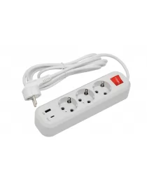 Мережевий подовжувач Luxel 3 розетки 3М із заземленням та вимикачем + USB+Type C (7193)