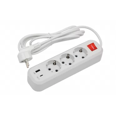 Сетевой удлинитель Luxel 3 розетки 3М с заземлением и выключателем + USB+Type C (7193)