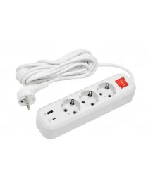 Мережевий подовжувач Luxel 3 розетки 5М із заземленням та вимикачем + USB+Type C (7195)