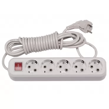 Сетевой удлинитель Luxel 5 розеток 3М с заземлением и выключателем (7273)