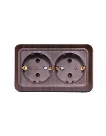 Наружная двойная розетка с заземлением Luxel OPERA (2908) вишневая